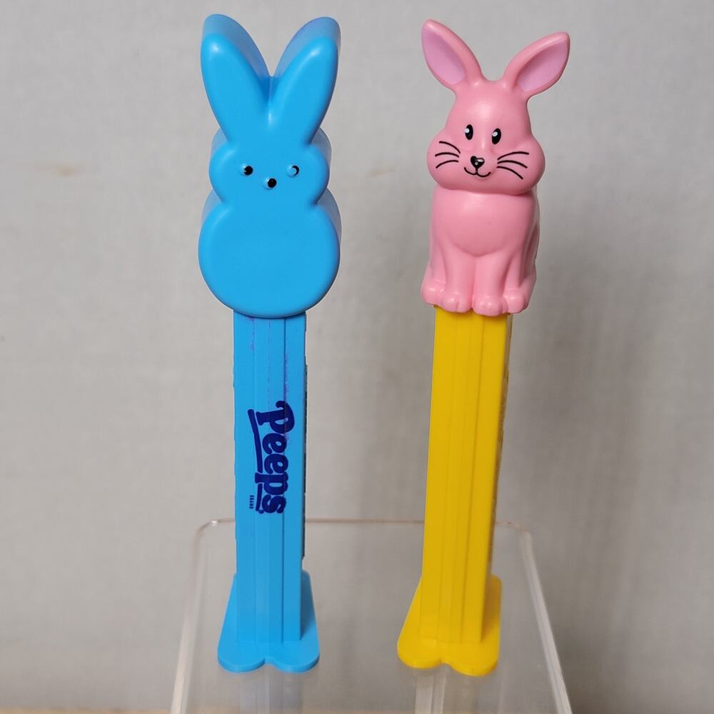 Set of 2 Easter PEZ Dispensers: 2025 Blue Peeps & 2025 Sitting Pink Bunny